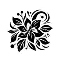 Intricate Black and White Floral Mandala Design, Featuring Petals, Leaves, and Swirls on a Plain Background. vector