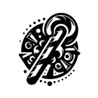 Intricate black and white featuring a central elongated shape, encircled by geometric and organic elements. vector