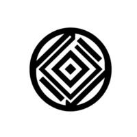 Geometric Black White Abstract Logo Concentric Circle, Diamonds, and Square Lines, Minimalist Design. vector