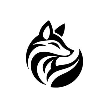 Minimalist Black and White Fox Design Abstract Circular Composition Depicting a Feline Form in a Simple and Artistic Style. vector