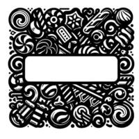 Whimsical Black White Candy Border Abstract Illustration with a Central Rectangle for Text, Playful Decorative. vector