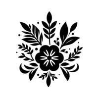 Symmetrical Black and White Floral Mandala with Leaves, Berries, and Decorative Elements on a White Background. vector