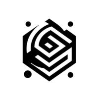 Bold Black White Geometric Hexagon with Internal G Shape and Dot Accents on a White Background vector