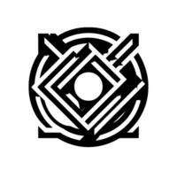 Abstract Geometric Composition A black and white featuring nested squares, circles, and lines creating a dynamic, optical illusion. vector