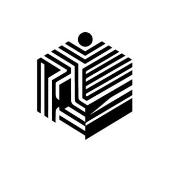 Geometric Black and White Hexagon with Intersecting Lines and a Dot A Minimalist Design. vector