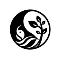Yin Yang with a Bird and Branch Harmony, Black White Symbol of Balance and Nature vector