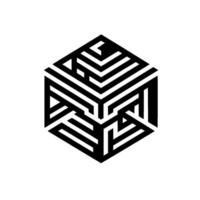 Black and White Geometric Cube Abstract Perspective Lines and Shadow, Modern on Clean White Background. vector