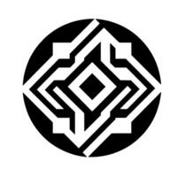 Geometric Abstract Design A black circular shape contains white linear patterns forming a complex arrangement of diamonds and rectangles. vector