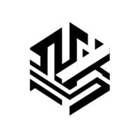 Isometric Hexagon with Black and White Geometric Maze and Subtle Shadows on a White Background. vector