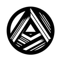 Geometric Black and White Featuring a Triangle Within a Circle, Utilizing Lines, Shading, and Negative Space. vector