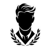 Silhouette of a Man with Stylish Hair and Suit, Framed by Laurel Wreath, Simple Elegant on White Background. vector