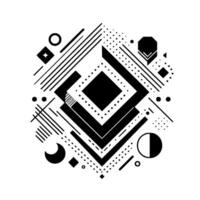 Geometric Abstraction in Monochrome Interlocking Shapes, Lines, and Dot Patterns, Creating a Modern Visual Symphony. vector