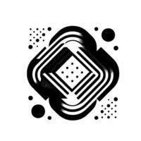 Monochrome Geometric Composition Layered diamond shape with striped borders, dot embellishments, and a clean white background. vector