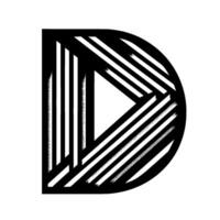 Geometric black and white featuring the letter D with striped pattern, enclosing a triangular negative space. vector