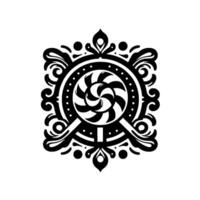 Intricate Black and White Ornamental Featuring a Swirled Centerpiece, Ornate Frame, and Detailed Pattern vector
