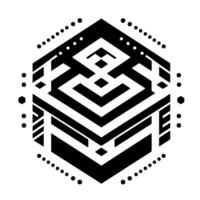 Geometric Black and White Abstract Design A Symmetrical Hexagon Pattern with Layered Shapes and Dot Bordering. vector