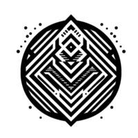 Geometric Black White Design Symmetrical Mandalalike Composition of Lines, Shapes, and Dot Accents on White Background vector