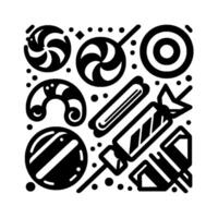 Whimsical Monochrome Candy Collage Assorted Sweets in a Playful, VectorStyle Arrangement with Dots vector