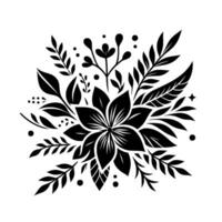 Intricate Floral Composition A Black and White with Detailed Flower and Leaf Elements on a Clean Background. vector