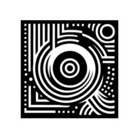 A Black and White Square Composition with Concentric Circles, Lines, and Dots for a Striking Geometric Pattern. vector