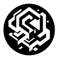 Abstract Geometric Composition A Circular Emblem of Intertwined White D Forms on Black, Featuring Shadowed Facets, and Dot Accents. vector