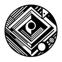Geometric Abstract Composition A Circular Black and White Featuring a Central Eyelike Shape and Angular Forms. vector
