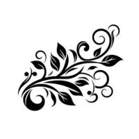 Elegant Black and White Floral Design, Featuring Curving Vines, Leafy Branches, and Ornamental Swirls, Isolated on a White Background. vector