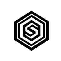 Geometric Black and White SShaped in Hexagonal Frames on a White Background, Minimalist Aesthetic. vector