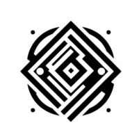 Geometric Black and White Abstract with Symmetrical Shapes and Circular Elements Resembling a Fish vector