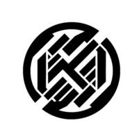 Bold Geometric Emblem Interlocking Shapes, Modern Design, Circular Composition, Black and White, Isolated on White. vector