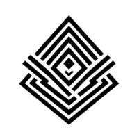 Intricate Geometric Diamond Pattern in Black and White, Showcasing a Layered with Nested Squares and Rectilinear Lines. vector