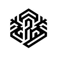 Abstract Black and White Hexagon Maze, Geometric Optical Illusion with Lines and Negative Space on White Background. vector