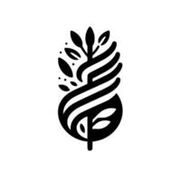 Abstract Black White Logo A stylised treeplant featuring swirling stripes, leaves and a simple, rounded base set against a clean, white background. vector