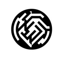 Monochrome Geometric Labyrinth A Circular, Abstract with Black and White Lines Depth, Casts a Subtle Shadow. vector