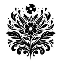 Symmetrical Black and White Floral Mandala with Bold Lines and Circular Top Element and Delicate Accents, on a Clean White Background. vector