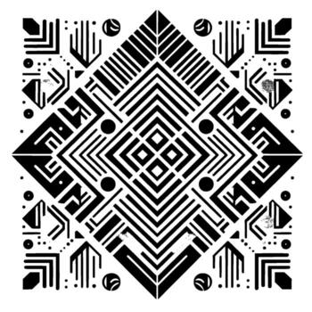 simétrico negro y blanco geométrico modelo compuesto de líneas, formas, y puntos, creando un moderno, abstracto, y decorativo diseño. vector