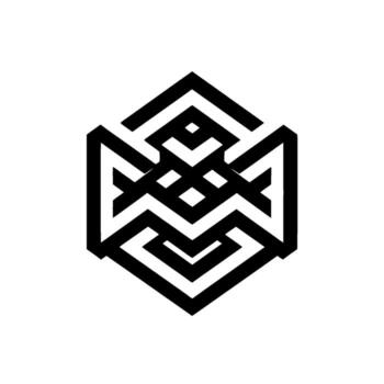 Geometric Hexagon, Abstract Black and White, Intricate Pattern Design, Optical Illusion Effect, Minimalist Art. vector