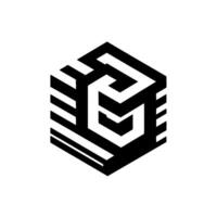 Geometric Isometric Hexagon Graphic Bold Black and White with a Complex, Interlocking Maze Pattern. vector
