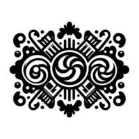 Intricate black and white symmetrical with circular and linear elements forming a decorative pattern on a white background. vector