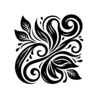 Intricate Black Floral Pattern on White Elegant of Leaves, Swirls, and Droplets for Decorative, Ornamental Use. vector