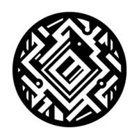 Circular Monochrome Abstract Design A Concentric Maze of Geometric Shapes, Lines, and Squares. vector