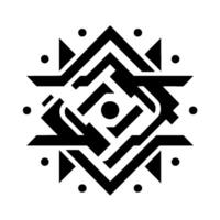 Geometric Black and White MandalaInspired Design Symmetrical, Abstract Composition with Angular Elements and Dot Accents vector