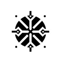 Abstract black and white circular resembling a circuit board or snowflake, with dot accents, conveying a minimalist, technical aesthetic. vector