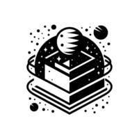 Isometric Abstract Black and White Illustration of a Celestial Cube with a Starry Sphere and Lunar Crest. vector