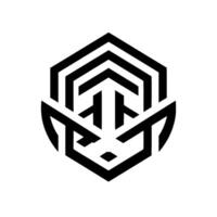 Geometric Monochrome Logo A Hexagonal Abstract with Interwoven Lines, Grids, and Optical Illusion within a Circular Frame. vector