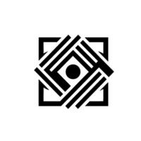 Abstract Black White Geometric with Square Frames, Diagonal Lines, and Central Circle, on Clean White Background. vector