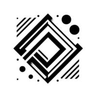 Bold Black Geometric Pattern Concentric Rhombus and Circles on White, Abstract Digital Illustration. vector