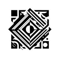 Intricate Black White Geometric Composition Layered Squares, Diamonds, Circles, and Lines on a White Background. A Study in Balance Contrast. vector