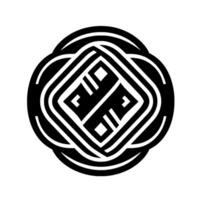 Intricate Geometric Black and White Design A Symmetric Labyrinthine Pattern Forming a Florallike Emblem. vector