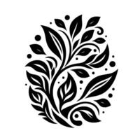Elegant Black and White Floral Ornament with Leafy Branches, Serene Design, and Decorative Curlicues on a White Backdrop. vector